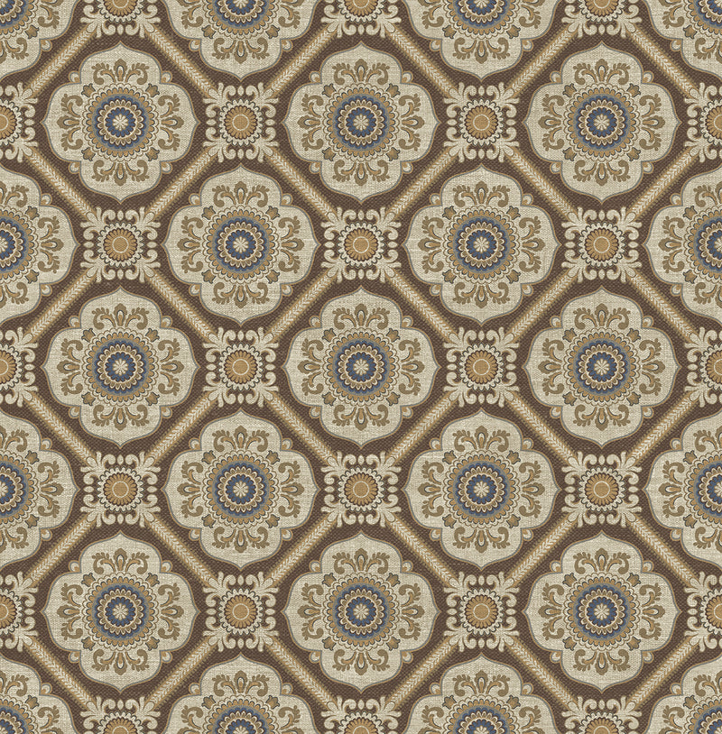 media image for Small Floral Tile Wallpaper in Brown from the Caspia Collection by Wallquest 262