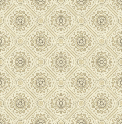product image of sample small floral tile wallpaper in gold from the caspia collection by wallquest 57