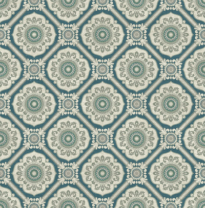 product image of Small Floral Tile Wallpaper in Green from the Caspia Collection by Wallquest 598