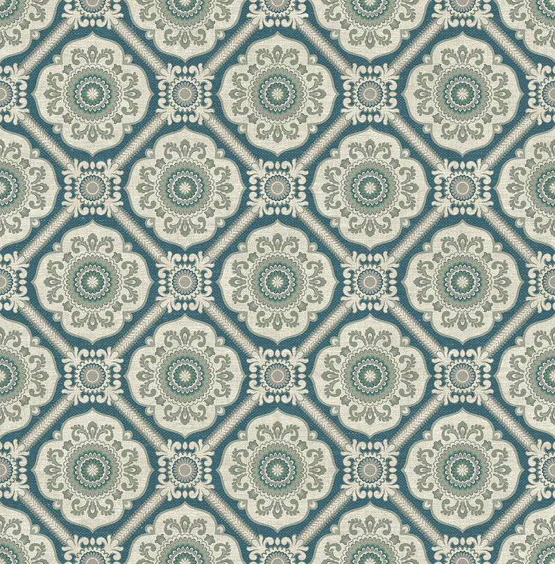 media image for Small Floral Tile Wallpaper in Green from the Caspia Collection by Wallquest 276