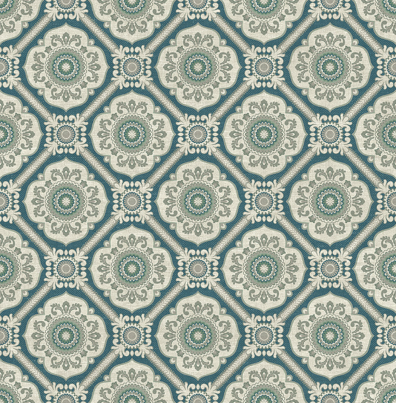 media image for Small Floral Tile Wallpaper in Green from the Caspia Collection by Wallquest 276
