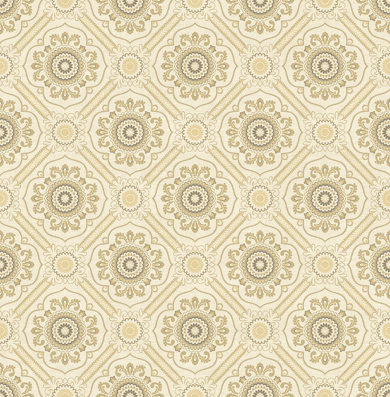 media image for Small Floral Tile Wallpaper in Light Gold from the Caspia Collection by Wallquest 218