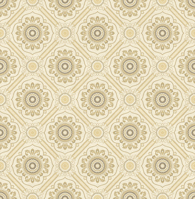 product image of sample small floral tile wallpaper in light gold from the caspia collection by wallquest 582