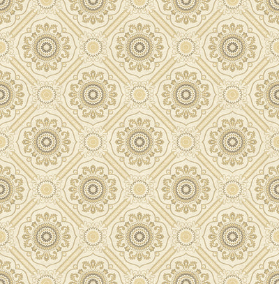product image of sample small floral tile wallpaper in light gold from the caspia collection by wallquest 582