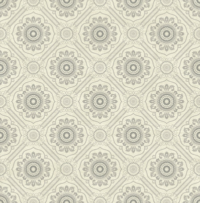 product image for Small Floral Tile Wallpaper in Light Silver from the Caspia Collection by Wallquest 24