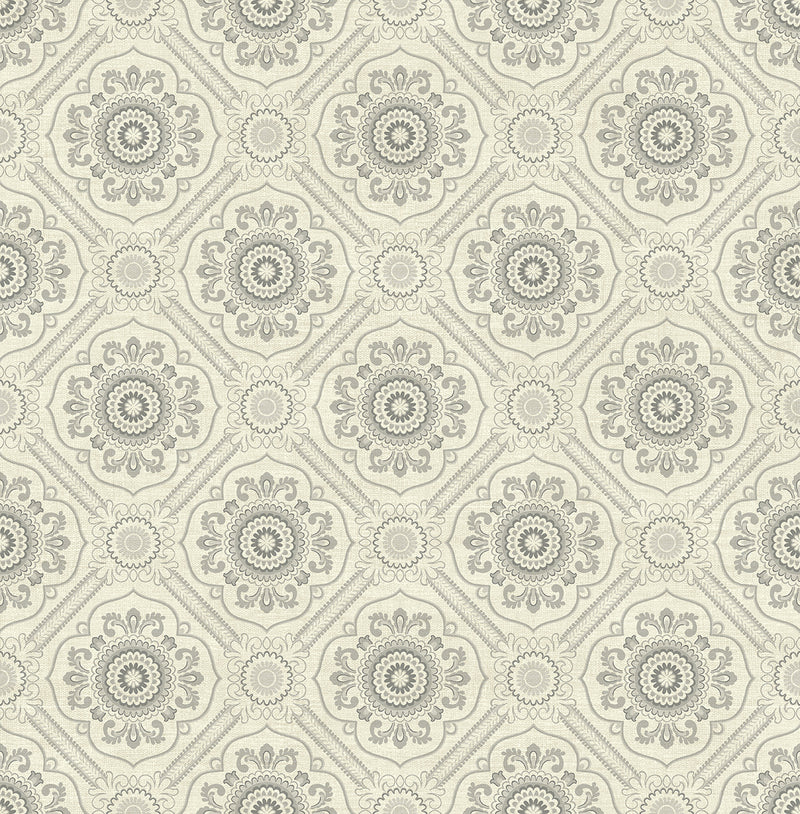 media image for Small Floral Tile Wallpaper in Light Silver from the Caspia Collection by Wallquest 255