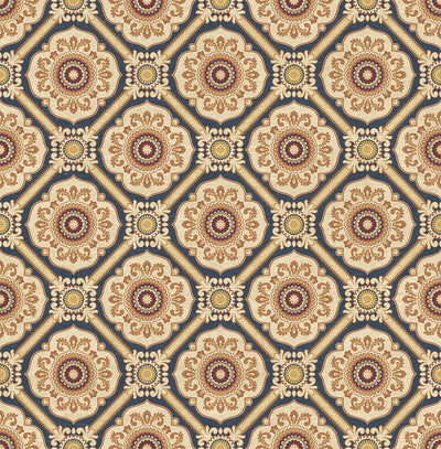 product image for Small Floral Tile Wallpaper in Navy from the Caspia Collection by Wallquest 70