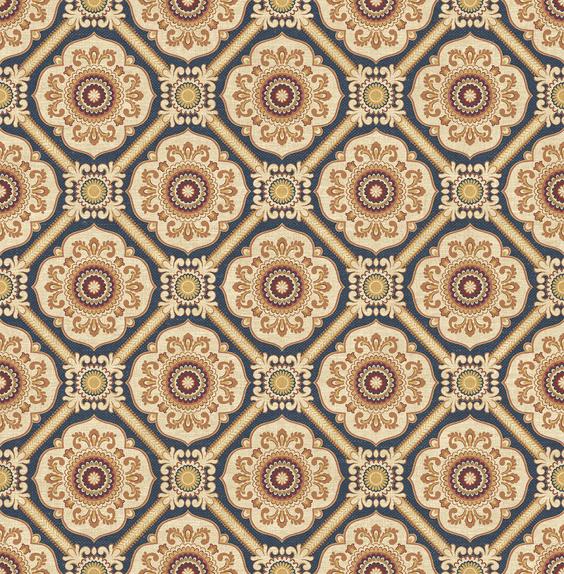 media image for Small Floral Tile Wallpaper in Navy from the Caspia Collection by Wallquest 290