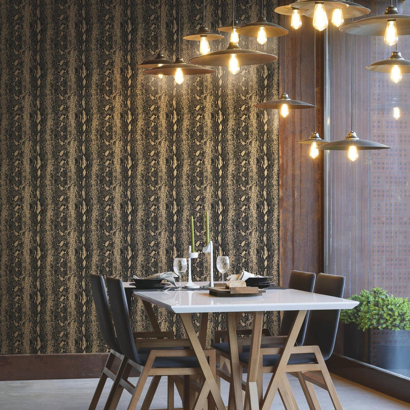 media image for Snake Skin Peel & Stick Wallpaper in Gold and Black by RoomMates for York Wallcoverings 28