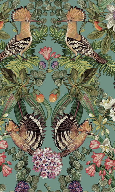 product image of Tropical Birds Bold Tropical Wallpaper in Soft Teal 554