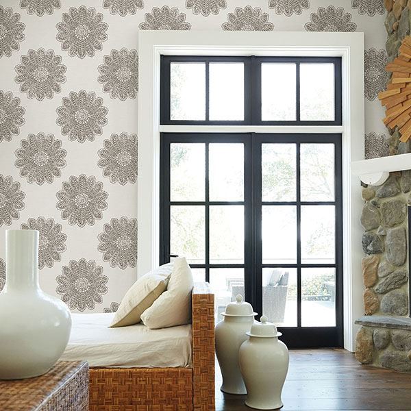 media image for Sol Medallion Wallpaper in Espresso from the Celadon Collection by Brewster Home Fashions 247