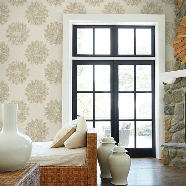 media image for Sol Medallion Wallpaper in Light Brown from the Celadon Collection by Brewster Home Fashions 249