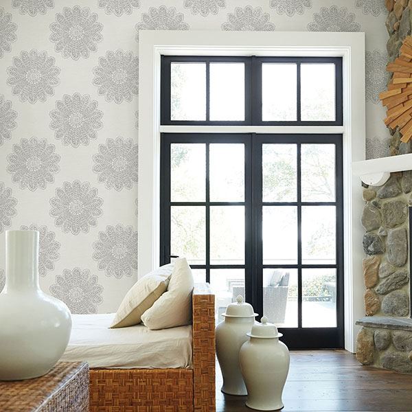 media image for Sol Medallion Wallpaper in Light Grey from the Celadon Collection by Brewster Home Fashions 260