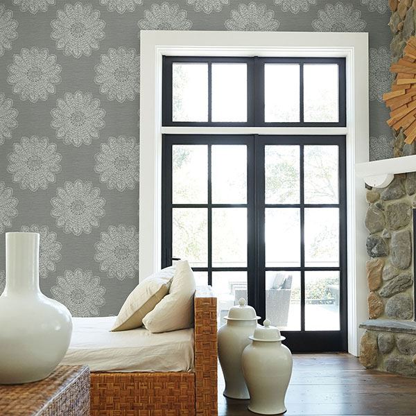 media image for Sol Medallion Wallpaper in Slate from the Celadon Collection by Brewster Home Fashions 268