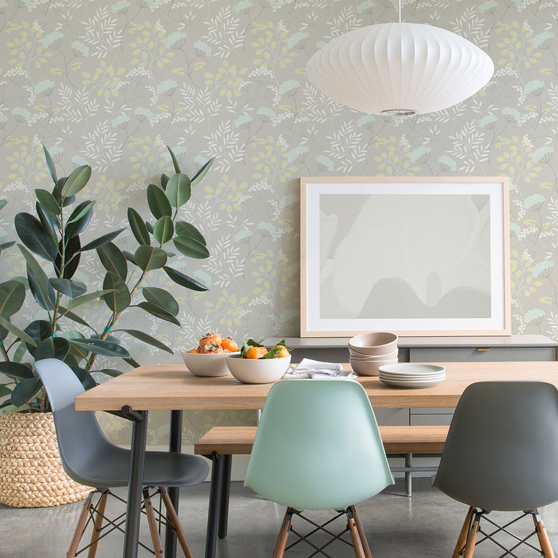 media image for Sorrel Light Grey Botanical Wallpaper from the Scott Living II Collection by Brewster Home Fashions 219