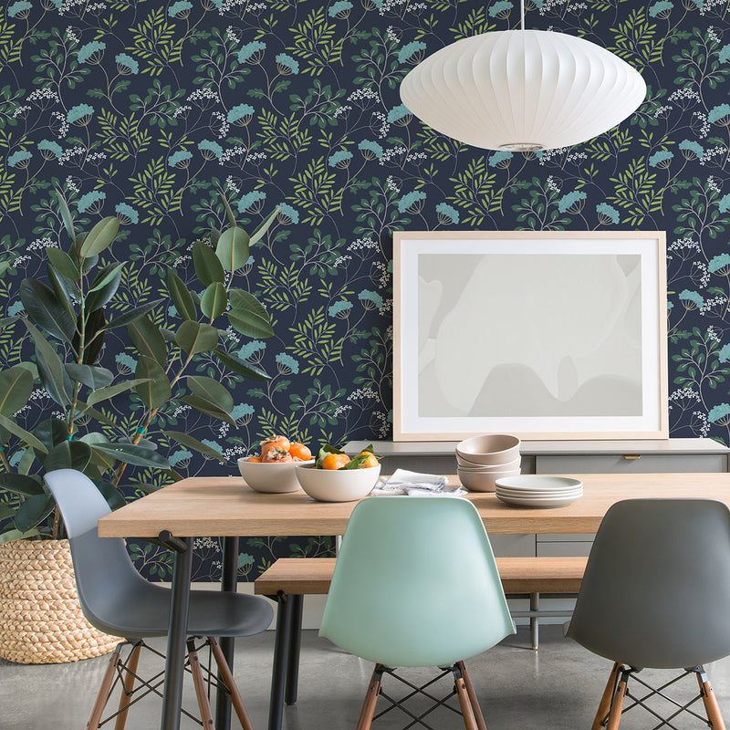 media image for Sorrel Navy Botanical Wallpaper from the Scott Living II Collection by Brewster Home Fashions 20