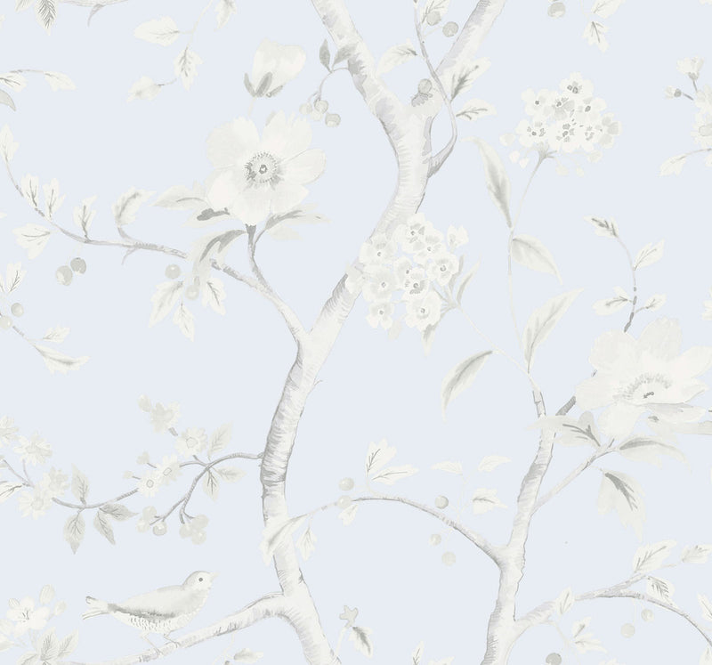 media image for Southport Floral Trail Wallpaper in Blue Frost and Cove Grey from the Luxe Retreat Collection by Seabrook Wallcoverings 265
