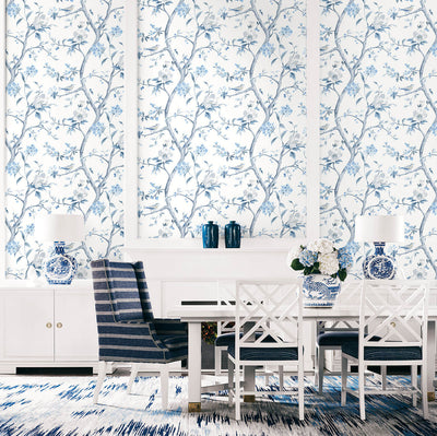 product image for Southport Floral Trail Wallpaper in Eggshell and Blue Shale from the Luxe Retreat Collection by Seabrook Wallcoverings 31
