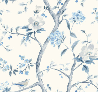 product image for Southport Floral Trail Wallpaper in Eggshell and Blue Shale from the Luxe Retreat Collection by Seabrook Wallcoverings 48