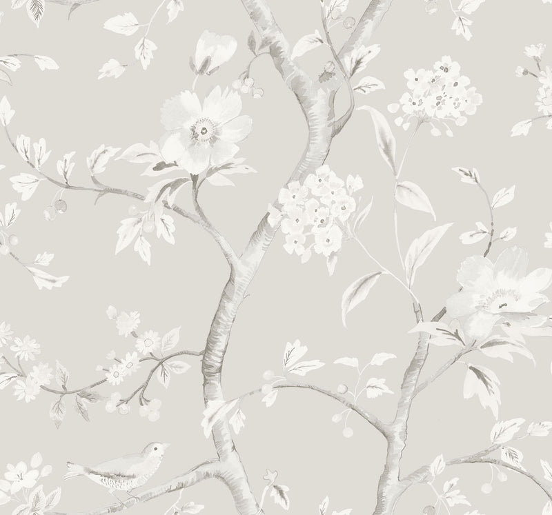 media image for Southport Floral Trail Wallpaper in Metallic Silver and Fog from the Luxe Retreat Collection by Seabrook Wallcoverings 289