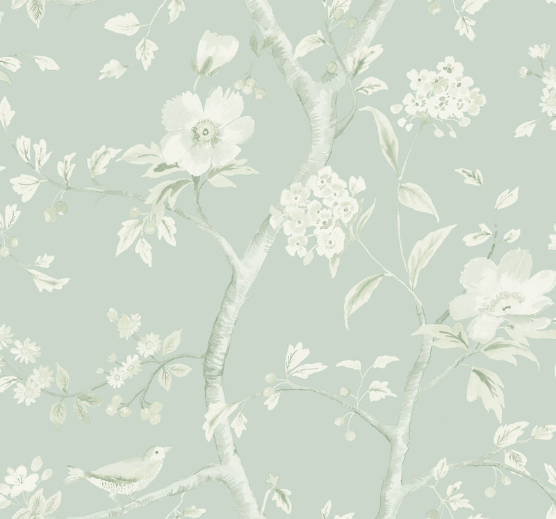 media image for Southport Floral Trail Wallpaper in Seaglass and Ivory from the Luxe Retreat Collection by Seabrook Wallcoverings 254