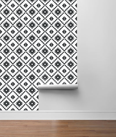 product image for Southwest Tile Peel-and-Stick Wallpaper in Black and White by NextWall 39
