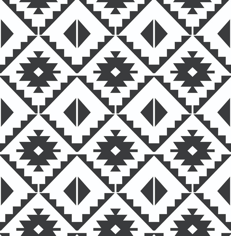 media image for Southwest Tile Peel-and-Stick Wallpaper in Black and White by NextWall 219