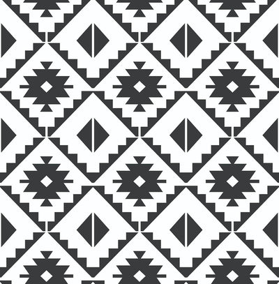 product image of sample southwest tile peel and stick wallpaper in black and white by nextwall 1 590