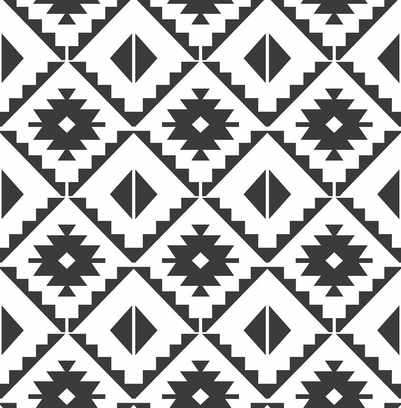 media image for sample southwest tile peel and stick wallpaper in black and white by nextwall 1 218