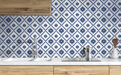 product image for Southwest Tile Peel-and-Stick Wallpaper in Navy and White by NextWall 52