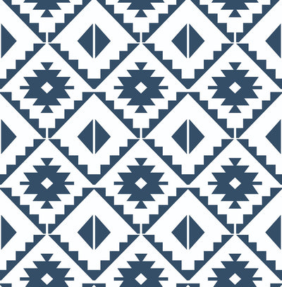 product image for Southwest Tile Peel-and-Stick Wallpaper in Navy and White by NextWall 62