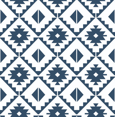 product image of Southwest Tile Peel-and-Stick Wallpaper in Navy and White by NextWall 58