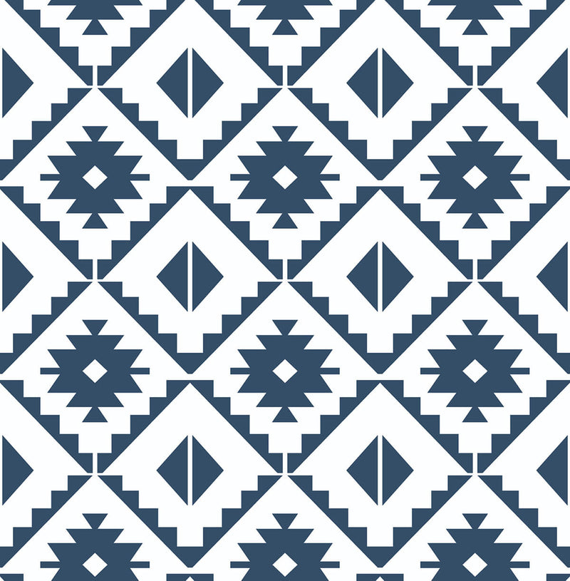 media image for Southwest Tile Peel-and-Stick Wallpaper in Navy and White by NextWall 213