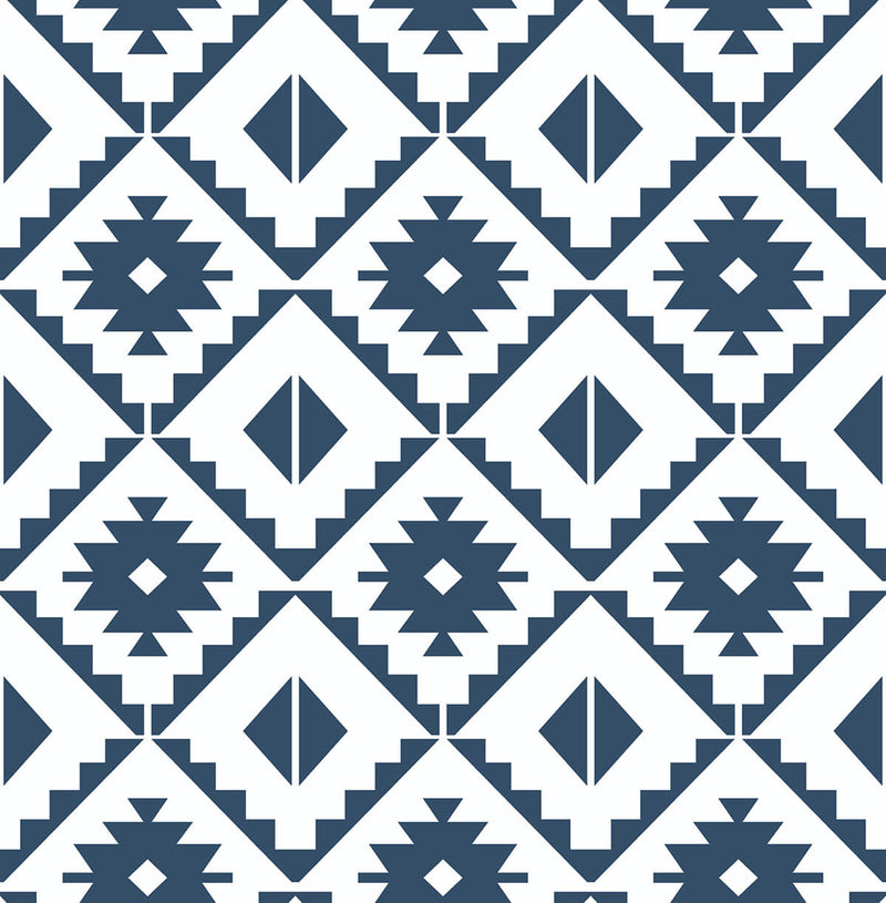 media image for Southwest Tile Peel-and-Stick Wallpaper in Navy and White by NextWall 213