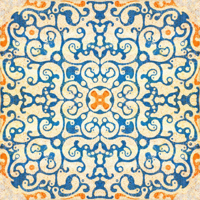 product image of Spanish Tile Wallpaper in Blue and Orange from the Eclectic Collection by Mind the Gap 558