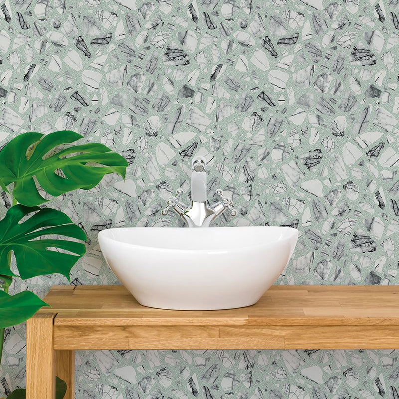 media image for Speckled Terrazzo Self-Adhesive Wallpaper in Mint Julep design by Tempaper 257