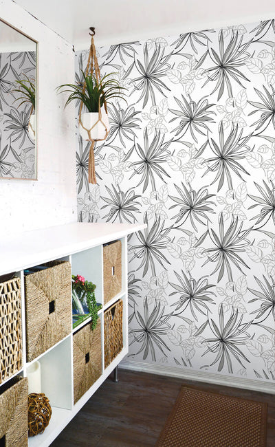 product image for Spider Plants Peel-and-Stick Wallpaper in Grey Scale by NextWall 47
