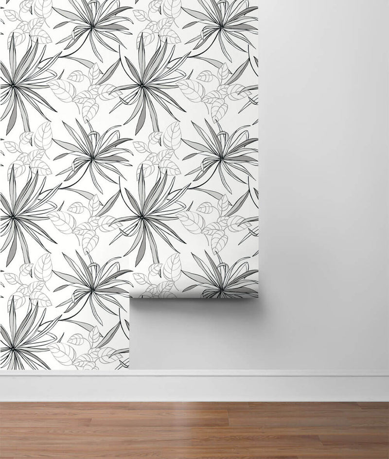 media image for Spider Plants Peel-and-Stick Wallpaper in Grey Scale by NextWall 285