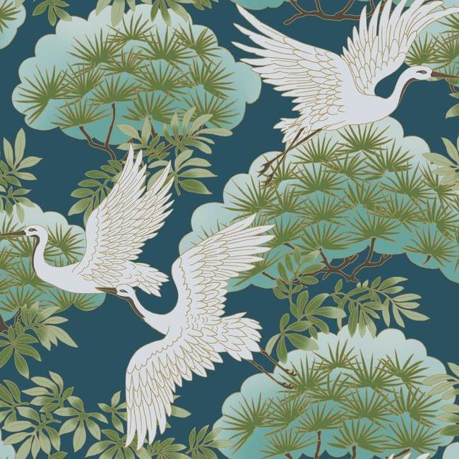 media image for Sprig & Heron Wallpaper in Blue from the Tea Garden Collection by Ronald Redding for York Wallcoverings 238