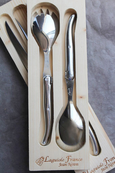 product image for laguiole platine salad serving set stainless steel in wood box set of 2 3 83