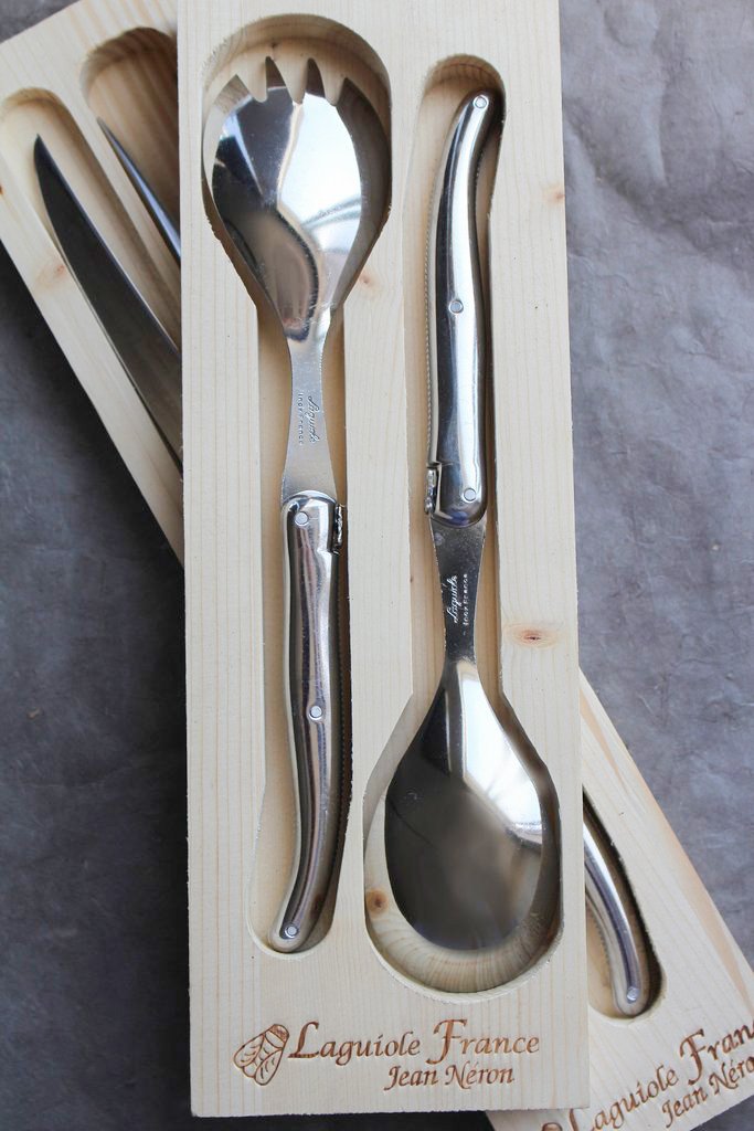 media image for laguiole platine salad serving set stainless steel in wood box set of 2 3 245