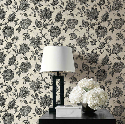 product image for Stamped Jacobean Wallpaper in Onyx from the Nouveau Collection by Wallquest 89