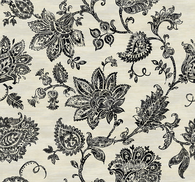 product image of sample stamped jacobean wallpaper in onyx from the nouveau collection by wallquest 1 57