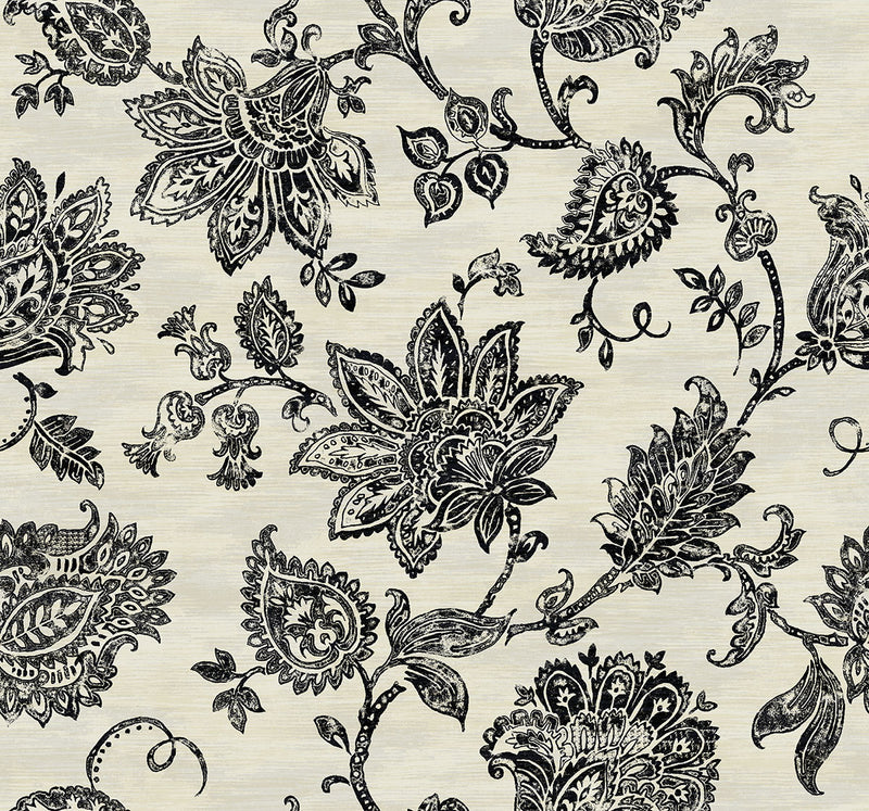 media image for sample stamped jacobean wallpaper in onyx from the nouveau collection by wallquest 1 283