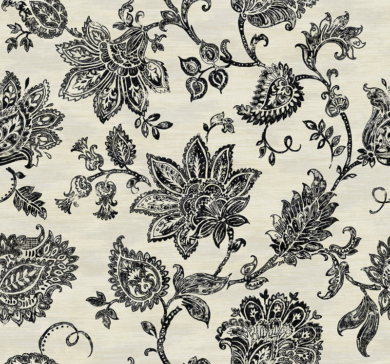 media image for sample stamped jacobean wallpaper in onyx from the nouveau collection by wallquest 1 243