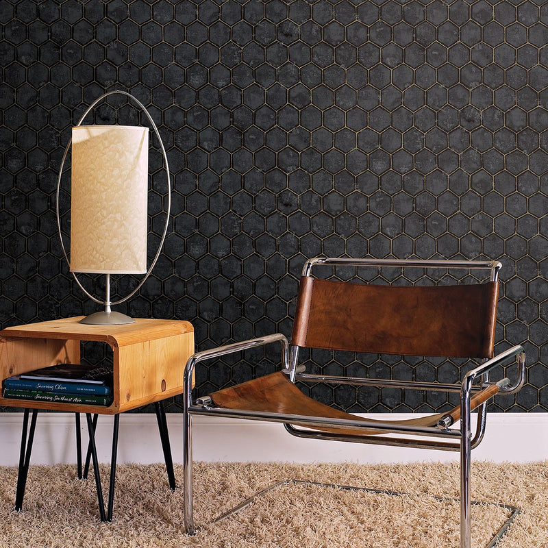 media image for Starling Honeycomb Wallpaper in Charcoal from the Polished Collection by Brewster Home Fashions 233