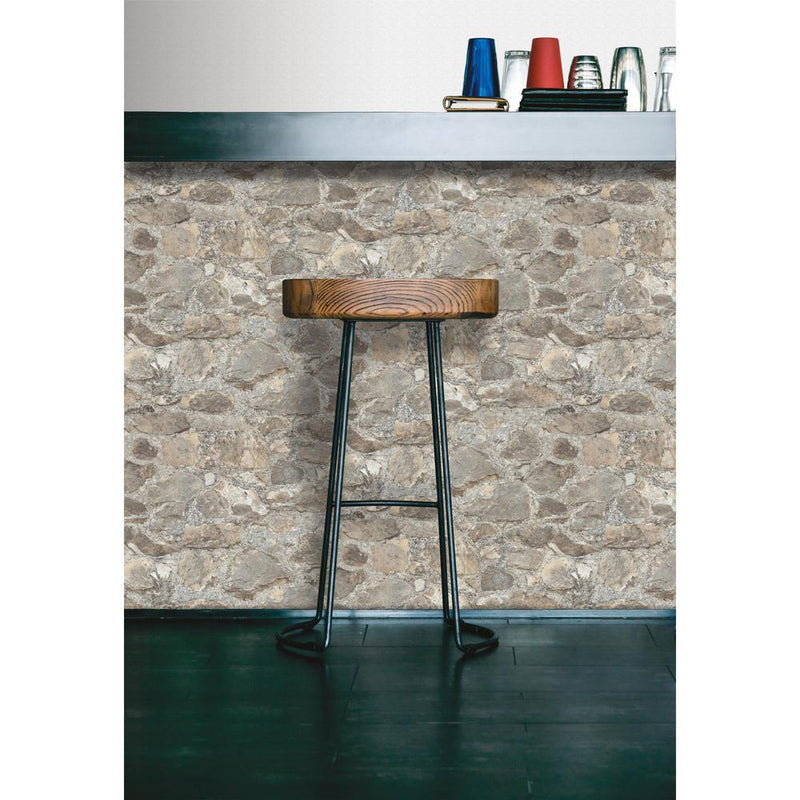 media image for Stone Peel & Stick Wallpaper in Grey and Almond by RoomMates for York Wallcoverings 217