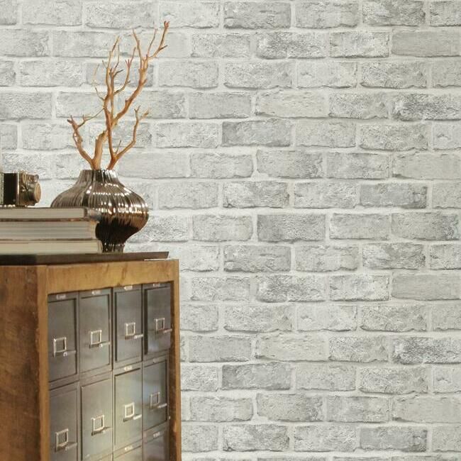 media image for Stretcher Brick Peel & Stick Wallpaper in Grey Beige from the Stonecraft Collection by York Wallcoverings 248