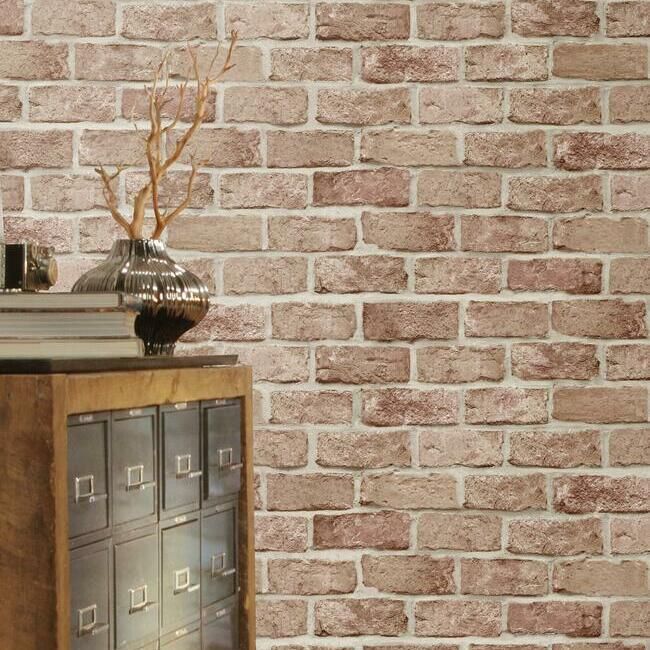 media image for Stretcher Brick Peel & Stick Wallpaper in Red from the Stonecraft Collection by York Wallcoverings 213