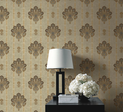 product image for Striped Floral Damask Wallpaper from the Caspia Collection by Wallquest 89
